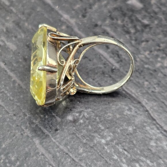 Vintage Oval Cut Yellow Gemstone Ring With Intricate Silver Band Design HS137 - Picture 5 of 16